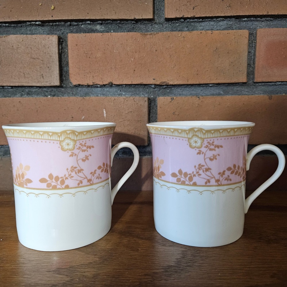 Vintage Mikasa Bone China Mugs Hampton Court Pink A7701 Set of 2